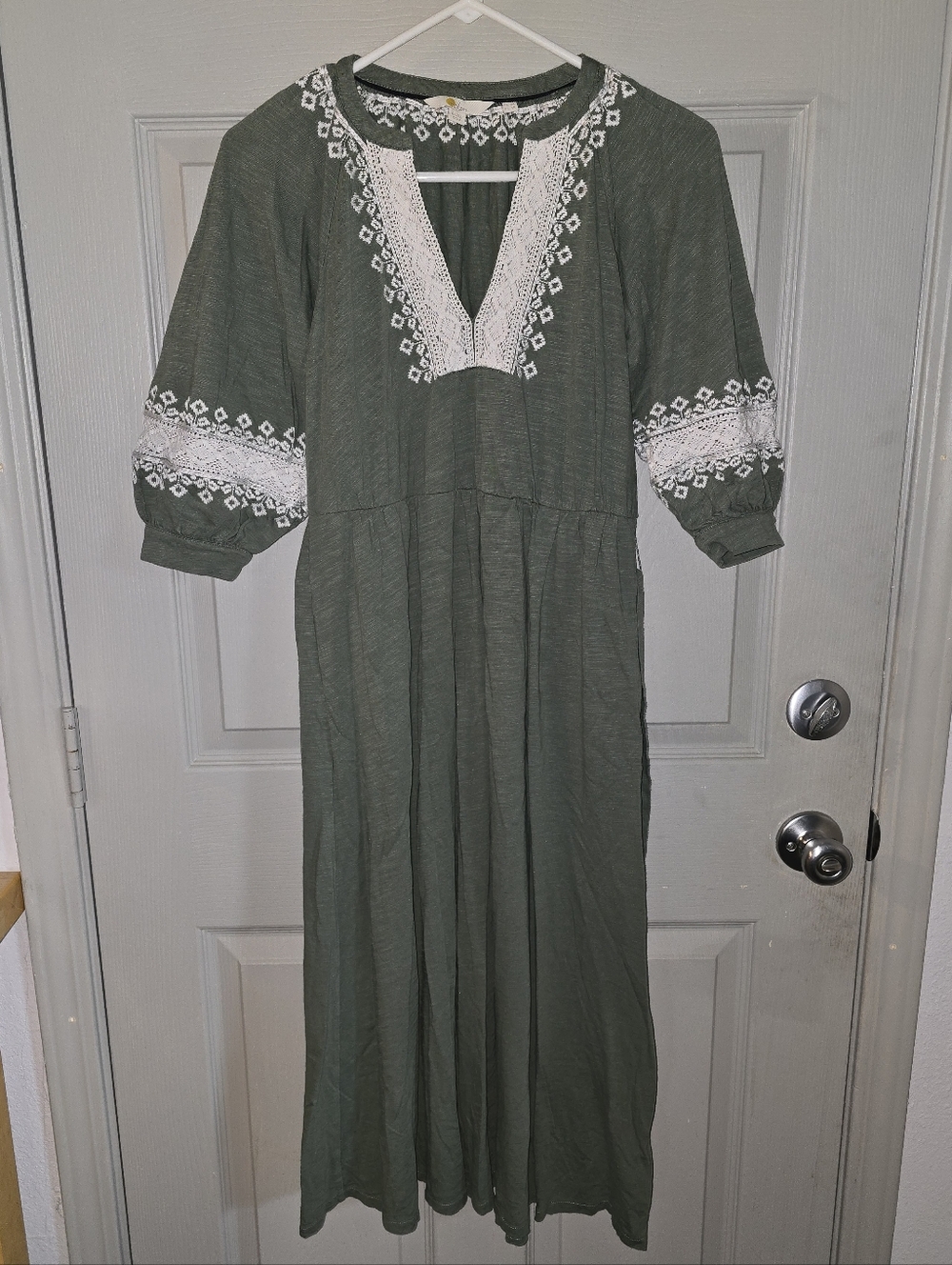 Boden Olive Green Embroidered Midi Wrap Dress - Picture 3 of 8